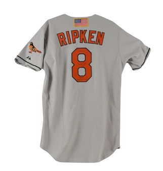 Cal Ripken Jr. Signed & Inscribed "Ironman 2007 Hall of Fame" Authentic Baltimore Orioles Jersey w/9/11 Flag Patch